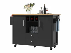 Isla Cocina|Carrito de servicio - Carrito de servicio con 2 cajones y 2 puertas - Especiero y botellero - para comedor
