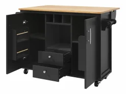 Isla Cocina|Carrito de servicio - Carrito de servicio con 2 cajones y 2 puertas - Especiero y botellero - para comedor