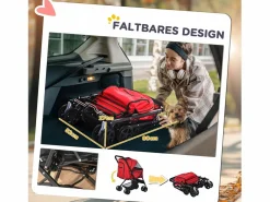 Carrito para perros y gatos, plegable, con funda de poliéster, color , 4 ruedas giratorias (76,5 x 52 x 95 cm) Rojo Online