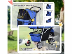 Carrito plegable para perros y gatos, diseño práctico, tela oxford, , con freno y mosquitera (75x45x97cm) Azul Sale