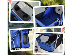 Carrito plegable para perros y gatos, diseño práctico, tela oxford, , con freno y mosquitera (75x45x97cm) Azul Sale