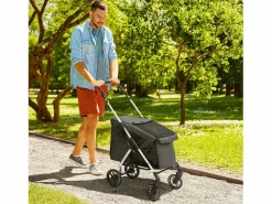 Transportín De Paseo Para Animales|Carrito plegable para perros y gatos, de aluminio ligero, con cojín y cesta de almacenamiento, (80 x 48,5 x 106 cm)