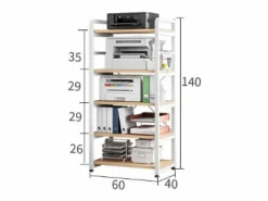 Carro de Almacenamiento con 5 Estantes y Soporte de Impresora de Gran Resistencia para Oficina Cocina Dormitorio 60x40x140 cm y Madera Blanco Clearance