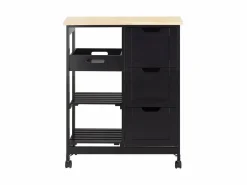 Sobuy Mueble Camarera|Carro de Almacenamiento Mueble Auxiliar Cocina Carrito de Servir con 3 Cajones 2 Estantes y 1 Bandeja Extraíble FKW79-SCH ES