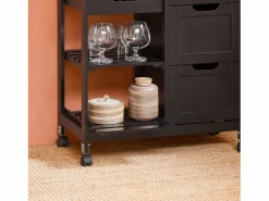 Sobuy Mueble Camarera|Carro de Almacenamiento Mueble Auxiliar Cocina Carrito de Servir con 3 Cajones 2 Estantes y 1 Bandeja Extraíble FKW79-SCH ES