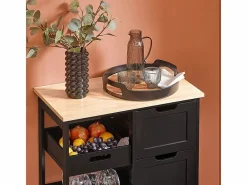 Sobuy Mueble Camarera|Carro de Almacenamiento Mueble Auxiliar Cocina Carrito de Servir con 3 Cajones 2 Estantes y 1 Bandeja Extraíble FKW79-SCH ES