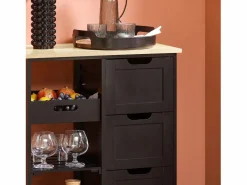 Sobuy Mueble Camarera|Carro de Almacenamiento Mueble Auxiliar Cocina Carrito de Servir con 3 Cajones 2 Estantes y 1 Bandeja Extraíble FKW79-SCH ES