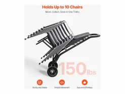 Carro de Apoyo Porta Sillas Plegables SucceBuy, para 10 Sillas, Carga 68kg para Empujar Negro Outlet