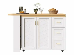 Carro de bar extensible con 2 puertas y 3 cajones, con ruedas, mostrador exterior de madera,^KOMHTOM Online