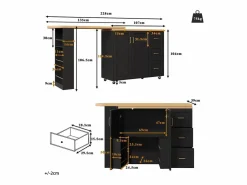 KOMHTOM Carro de bar extensible con 2 puertas y 3 cajones, con ruedas, mostrador exterior de madera, Negro Discount