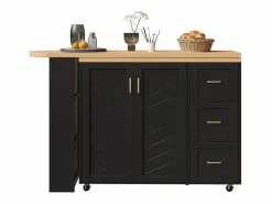 KOMHTOM Carro de bar extensible con 2 puertas y 3 cajones, con ruedas, mostrador exterior de madera, Negro Discount