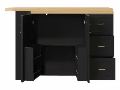 KOMHTOM Carro de bar extensible con 2 puertas y 3 cajones, con ruedas, mostrador exterior de madera, Negro Discount