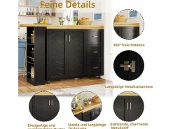 KOMHTOM Carro de bar extensible con 2 puertas y 3 cajones, con ruedas, mostrador exterior de madera, Negro Discount