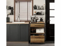 Sobuy Carro de Cocina con 1 cajón móvil Carrito de Servir Multiusos con 1 Estante y 2 Cajones 60 x 45 x 90 cm FKW118-PF ES Color natural oscuro Sale