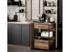 Sobuy Carro de Cocina con 1 cajón móvil Carrito de Servir Multiusos con 1 Estante y 2 Cajones 60 x 45 x 90 cm FKW118-PF ES Color natural oscuro Sale