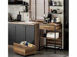 Sobuy Carro de Cocina con 1 cajón móvil Carrito de Servir Multiusos con 1 Estante y 2 Cajones 60 x 45 x 90 cm FKW118-PF ES Color natural oscuro Sale