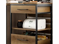Sobuy Carro de Cocina con 1 cajón móvil Carrito de Servir Multiusos con 1 Estante y 2 Cajones 60 x 45 x 90 cm FKW118-PF ES Color natural oscuro Sale