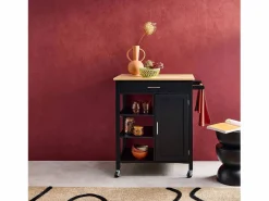 Sweeek Carro de cocina con bandeja de madera de pino Negro Discount