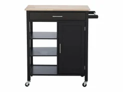 Sweeek Carro de cocina con bandeja de madera de pino Negro Discount
