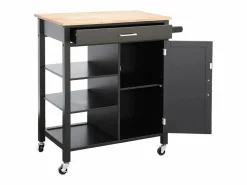 Sweeek Carro de cocina con bandeja de madera de pino Negro Discount
