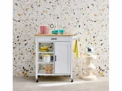 Sweeek Mueble Camarera|Carro de cocina con bandeja de madera de pino