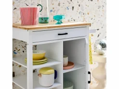 Sweeek Mueble Camarera|Carro de cocina con bandeja de madera de pino