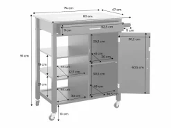 Sweeek Mueble Camarera|Carro de cocina con bandeja de madera de pino