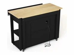 Carro de cocina 120x44x91,5 con barra de bar y tomas de corriente, dos cajones y dos puertas de armario con separadores en color para cocina y comedor Negro Best