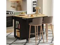 Carro de cocina 120x44x91,5 con barra de bar y tomas de corriente, dos cajones y dos puertas de armario con separadores en color para cocina y comedor Negro Best