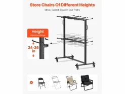 Carro de Servicio SucceBuy, Soporte de Silla Plegable para 84 Sillas/12 Mesas + 42 Sillas, Carga Máxima 363 kg, con Ruedas y Soportes en Caucho^ New