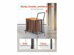 Silla Conferencia|Carro de Servicio SucceBuy, Capacidad de 136 kg, Diseño en L para 25 Sillas, Almacenamiento Horizontal, Mate