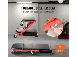 Taburete De Oficina|Carro de Visita SucceBuy Taburete de Garaje Plegable de 91cm, Capacidad de 136kg para Mecánico, Equipado con Seis Ruedas Giratorias 360° de 6,48 cm