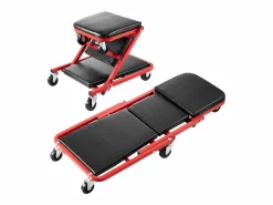 Taburete De Oficina|Carro de Visita SucceBuy Taburete de Garaje Plegable de 91cm, Capacidad de 136kg para Mecánico, Equipado con Seis Ruedas Giratorias 360° de 6,48 cm