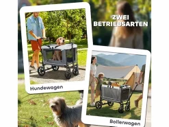 Transportín De Paseo Para Animales|Carro plegable para perros y gatos, diseño cargo, poliéster, oscuro, con cojín y ventanas de malla (110x65x102cm)