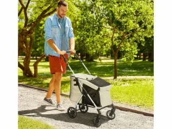 Carro plegable para perros y gatos fabricado en aluminio, ligero y resistente, poliéster, color (80x48,5x106cm) Caqui Outlet