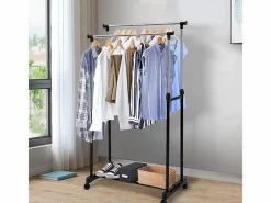 DripeX Burro Para Ropa|Carryando con ropa con ruedas, altura de la barra de ropa estirada de 90-160 cm, con soporte de chaussure, carga máxima. 50 kg, 2 barras