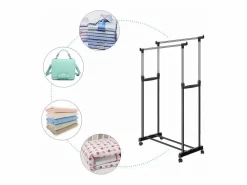 DripeX Burro Para Ropa|Carryando con ropa con ruedas, altura de la barra de ropa estirada de 90-160 cm, con soporte de chaussure, carga máxima. 50 kg, 2 barras