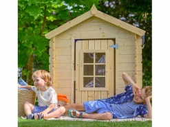 Timbela Cabaña Infantil|Casa de madera para niños (tetto-colore rosso) - 111x114xA121 cm - M570R-1
