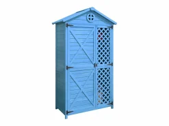 Merax Caseta de jardín de madera maciza con techo inclinado resistente a la intemperie - 2 puertas 3 estantes - 90 x 56,5 x 175,3 cm - Azul