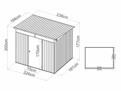EXPERTLAND Caseta de jardín de metal en acero galvanizado 4,6 m² - CLAFTON Gris antracita Best