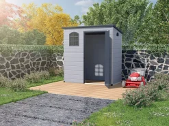EXPERTLAND Caseta de jardín de resina gris - superficie 2.12m² - NERIO Gris claro / Gris antracita Hot