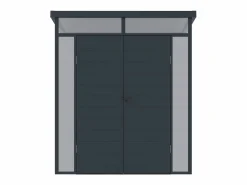 EXPERTLAND Caseta de jardín de resina gris 3,65m² con suelo, MINARO Gris claro / Gris antracita / Gris