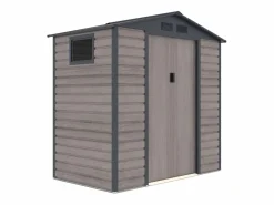 EXPERTLAND Caseta de jardín metal de acero galvanizado efecto madera gris 2,79 m² ADELMO Gris antracita / Color natural oscuro Online