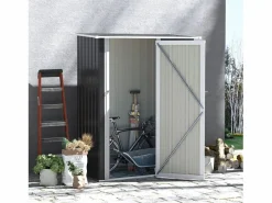 Caseta de jardín metálica con puerta, acero resistente, oscuro, techo cerrado (142x84x189cm) Gris Discount