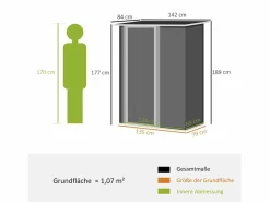 Caseta de jardín metálica con puerta, acero resistente, oscuro, techo cerrado (142x84x189cm) Gris Discount