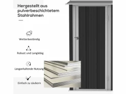 Caseta de jardín metálica con puerta, acero resistente, oscuro, techo cerrado (142x84x189cm) Gris Discount