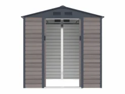EXPERTLAND Caseta jardín acero galvanizado efecto madera - 4,15 m² - ideal para herramientas- ADELMO Gris antracita / Color natural oscuro Hot
