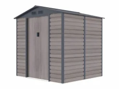 EXPERTLAND Caseta jardín acero galvanizado efecto madera - 4,15 m² - ideal para herramientas- ADELMO Gris antracita / Color natural oscuro Hot