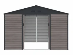 EXPERTLAND Caseta jardín acero galvanizado efecto madera - 10,98m² - ideal para herramientas- ADELMO Gris antracita / Color natural oscuro Outlet