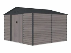 EXPERTLAND Caseta jardín acero galvanizado efecto madera - 10,98m² - ideal para herramientas- ADELMO Gris antracita / Color natural oscuro Outlet